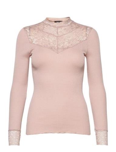 Silk T-Shirt W/ Lace Pink Rosemunde