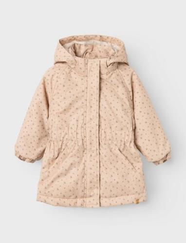 Nmfgerda Padded Long Jacket Aop Fo Lil Beige Lil'Atelier