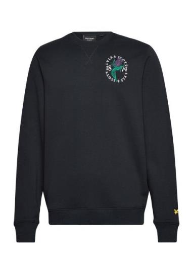 Thistle Flora Printed Crew Neck Sweatshirt Navy Lyle & Scott