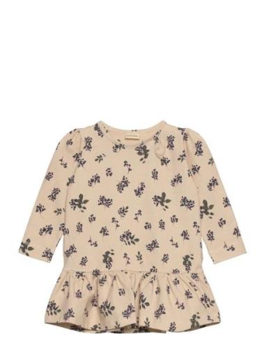 Dress L/S Gather Printed Beige Petit Piao