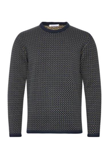 Jacquard Crew Neck Knit - Regenerat Navy Knowledge Cotton Apparel