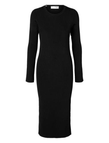 Slfcaro Ls Rib Knit Long Dress Black Selected Femme