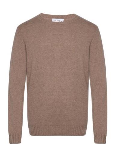 Man Chunky O-Neck Sweater Brown Davida Cashmere