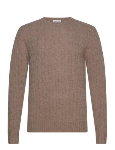 Man O-Neck Cable Sweater Brown Davida Cashmere