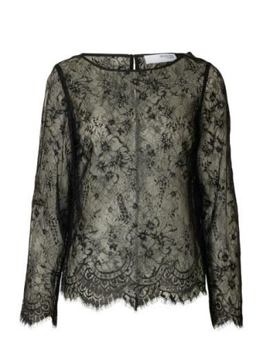 Slfdaphne Ls Lace Top Black Selected Femme