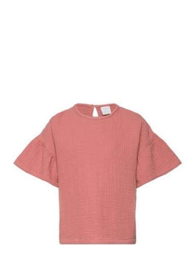 Top S S Frill Doubleweave Pink Lindex