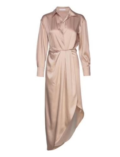 Side-Slit Satin Dress Beige Mango