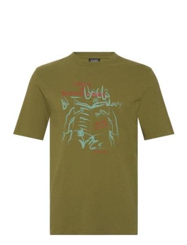 Linen Blend Front Artwork T-Shirt Green Scotch & Soda