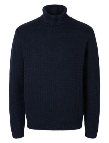 Slhzig Ls Knit Structure Roll Neck Navy Selected Homme