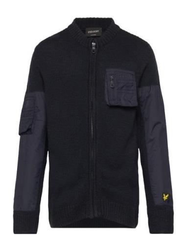 Tonal Nylon Trim Cardigan Navy Lyle & Scott