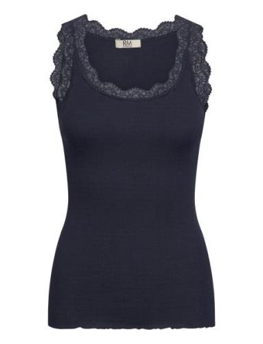 Rmwbalta Modal Sl Lace U-Neck Top Navy RM By Rosemunde