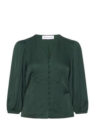 Slfjyline 3/4 Butt D Satin Top B Green Selected Femme