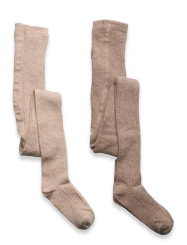 Wool Stocking - Rib 2-Pack Beige Minymo