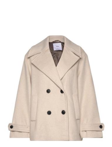 Wool Double-Breasted Coat With Buttons Cream Mango