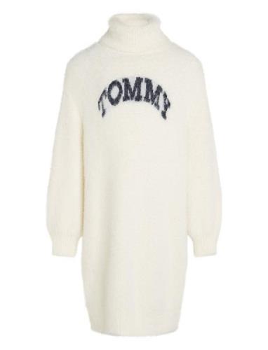 Tommy Turtleneck Fluffy Dress Ls White Tommy Hilfiger