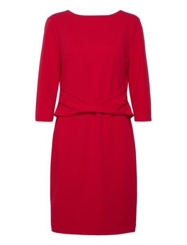 Scuba Crepe Dress Front Twist Red Calvin Klein