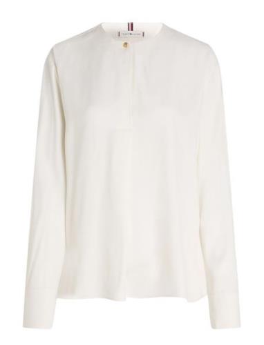 Fluid Viscose V-Neck Rlxd Blouse White Tommy Hilfiger