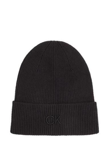 Ck Embroidery Fine Rib Beanie Black Calvin Klein