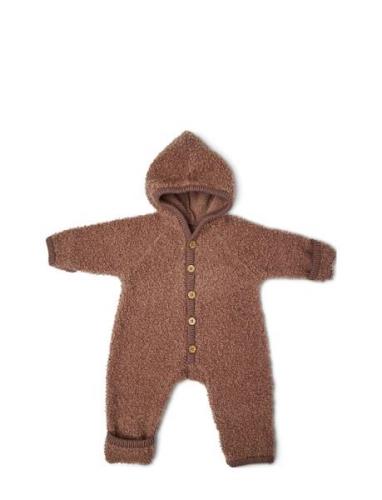 Jumpsuit Bouclé Merino Wool W. Buttons And Hoodie Brown Smallstuff