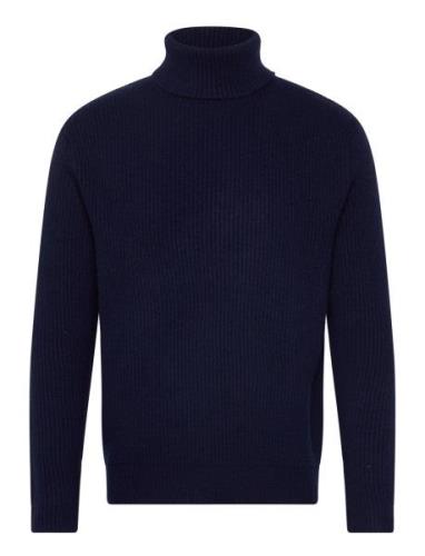 Eddie Wool Rib Rollneck Knit Navy Les Deux