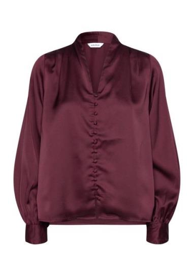 Remi Satin Blouse Burgundy Bubbleroom