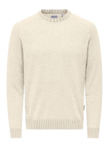 Onseddy Reg 7 Wool Crew Knit Cream ONLY & SONS