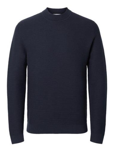 Slhtion Ls Knit Structure Mock Neck Navy Selected Homme