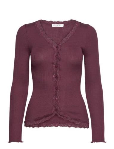 Rwbabette Ls V-Neck Regular Lace Ca Burgundy Rosemunde