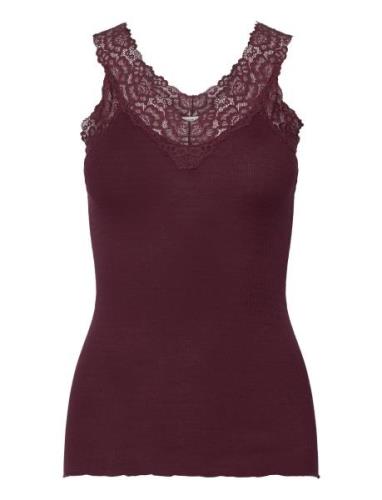 Organic Top W/ Lace Burgundy Rosemunde