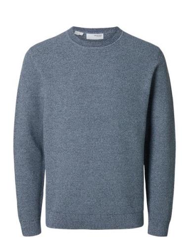 Slhross Ls Knit Structure Crew Neck Noos Navy Selected Homme