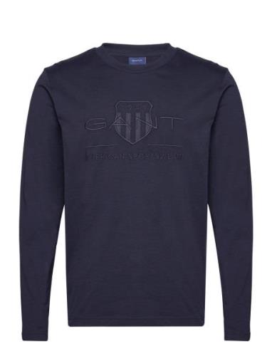 Reg Tonal Shield Ls T-Shirt Navy GANT