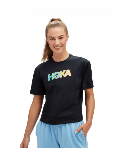 Hoka 1153374Women's Topo Logo Short Sleeve Black