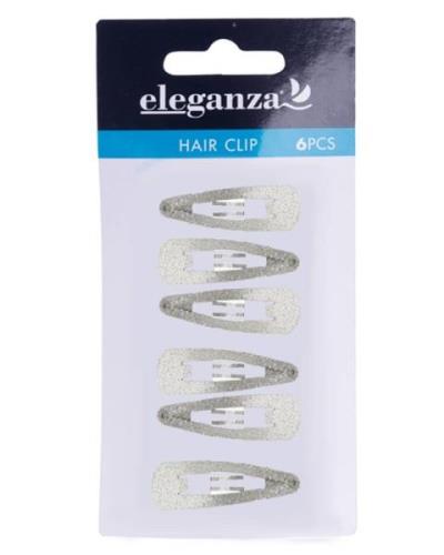 Eleganza Hair Clip Silver Glitter 3cm   6 stk.