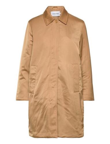 Minimal Padded Satin Coat Trench Coat Kåpe Brown Calvin Klein