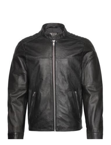 Adam Zipped Leather Jacket Skinnjakke Skinnjakke Black Jofama