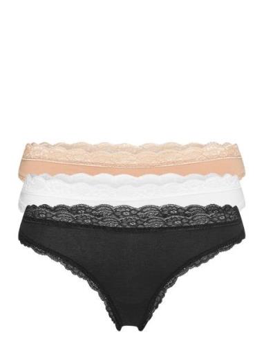 Brief 3-P Em Lace Thong Reg Co Stringtruse Undertøy Black Lindex