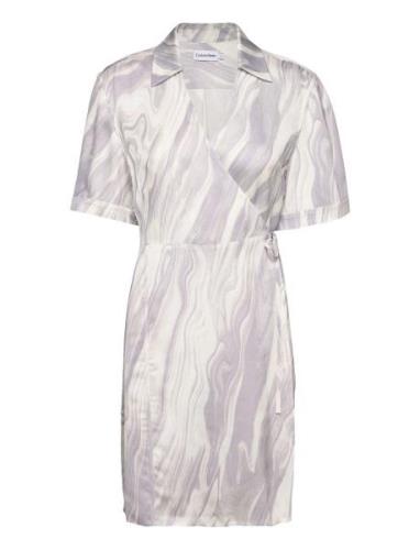 Shine Viscose Wrap Dress Kort Kjole Purple Calvin Klein