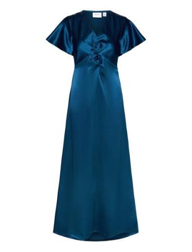 Visittas V-Neck S/S Maxi Dress - Noos Maxikjole Festkjole Blue Vila