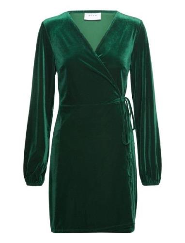 Vikatja L/S Short Velvet Wrap Dress/Ka Kort Kjole Green Vila