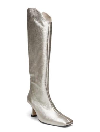 Billy Shimmer Silver Leather Boots Høye Støvletter Silver ALOHAS