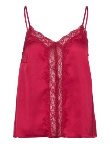 Camisole Lace Satin Topp Red Lindex