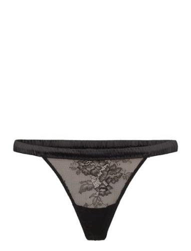 Lace Satin Thong Stringtruse Undertøy Black Understatement Underwear
