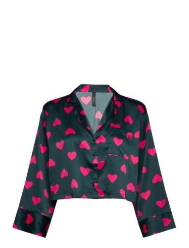 Jacket Ls Satin Hearts Topp Black Hunkemöller