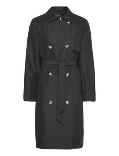 Vmdoreen Long Trenchcoat Boos Trench Coat Kåpe Black Vero Moda