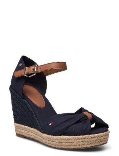 Basic Open Toe High Wedge Sko Wedge Blue Tommy Hilfiger