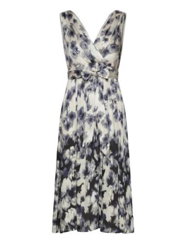 Crinkle Satin Midi Dress With Floral Print Knelang Kjole Grey Esprit C...