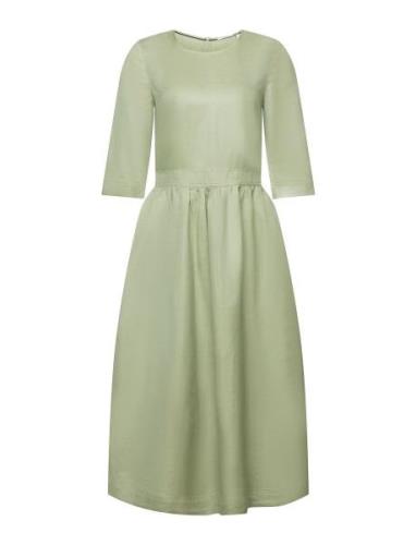 Blended Linen And Viscose Woven Midi Dress Knelang Kjole Green Esprit ...