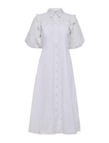 Slfviolette 2/4 Ankle Broderi Dress B Knelang Kjole White Selected Fem...