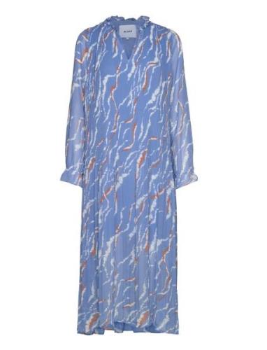 Rikka Mia V-Neck Long Dress Knelang Kjole Blue Minus