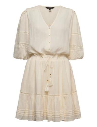 Cotton Crinkle-Dress Kort Kjole Cream Lauren Ralph Lauren